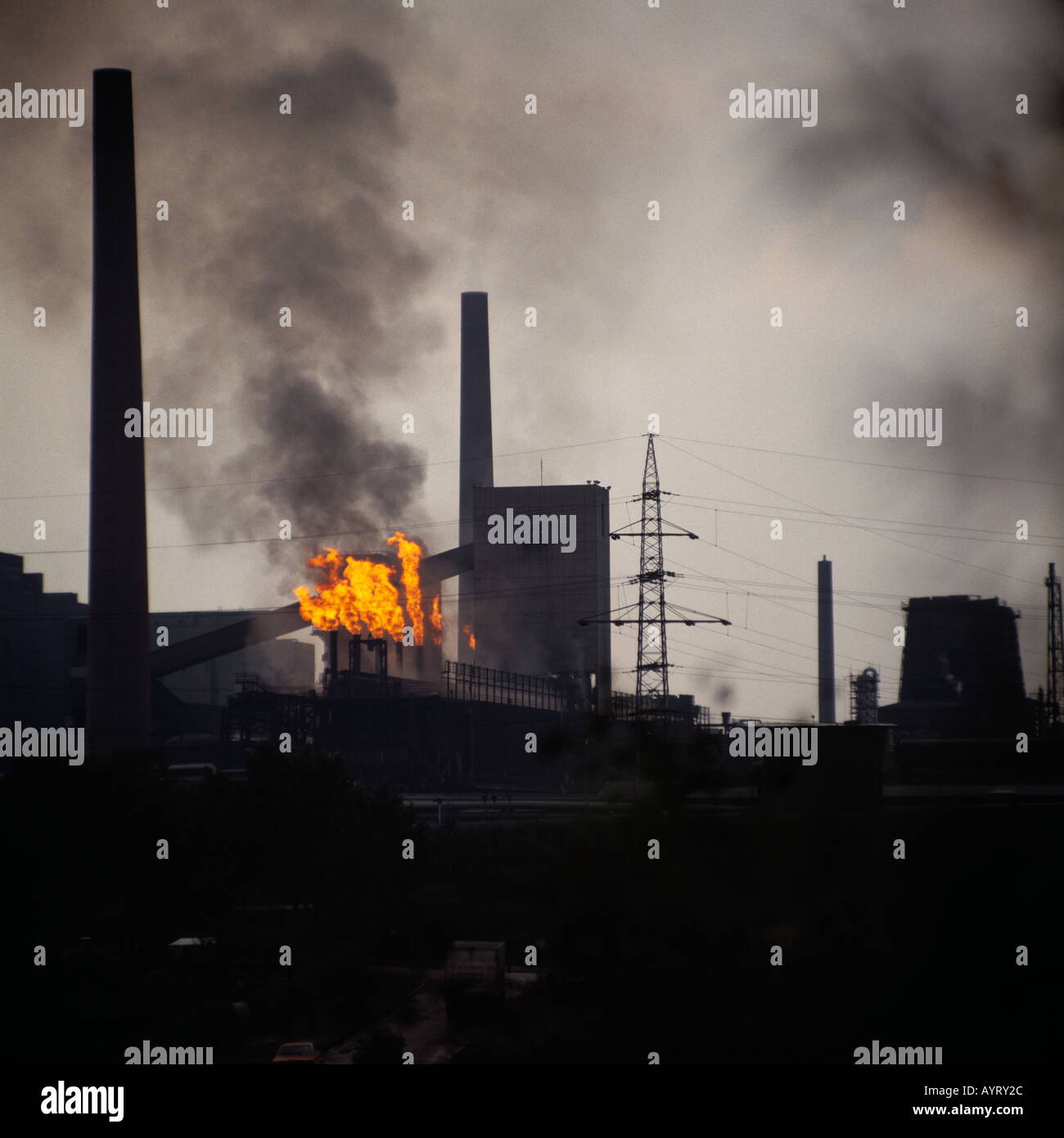 D-Oberhausen, Ruhr area, North Rhine-Westphalia, coalmine Osterfeld, colliery, pit gas born off, environment pollution Stock Photo