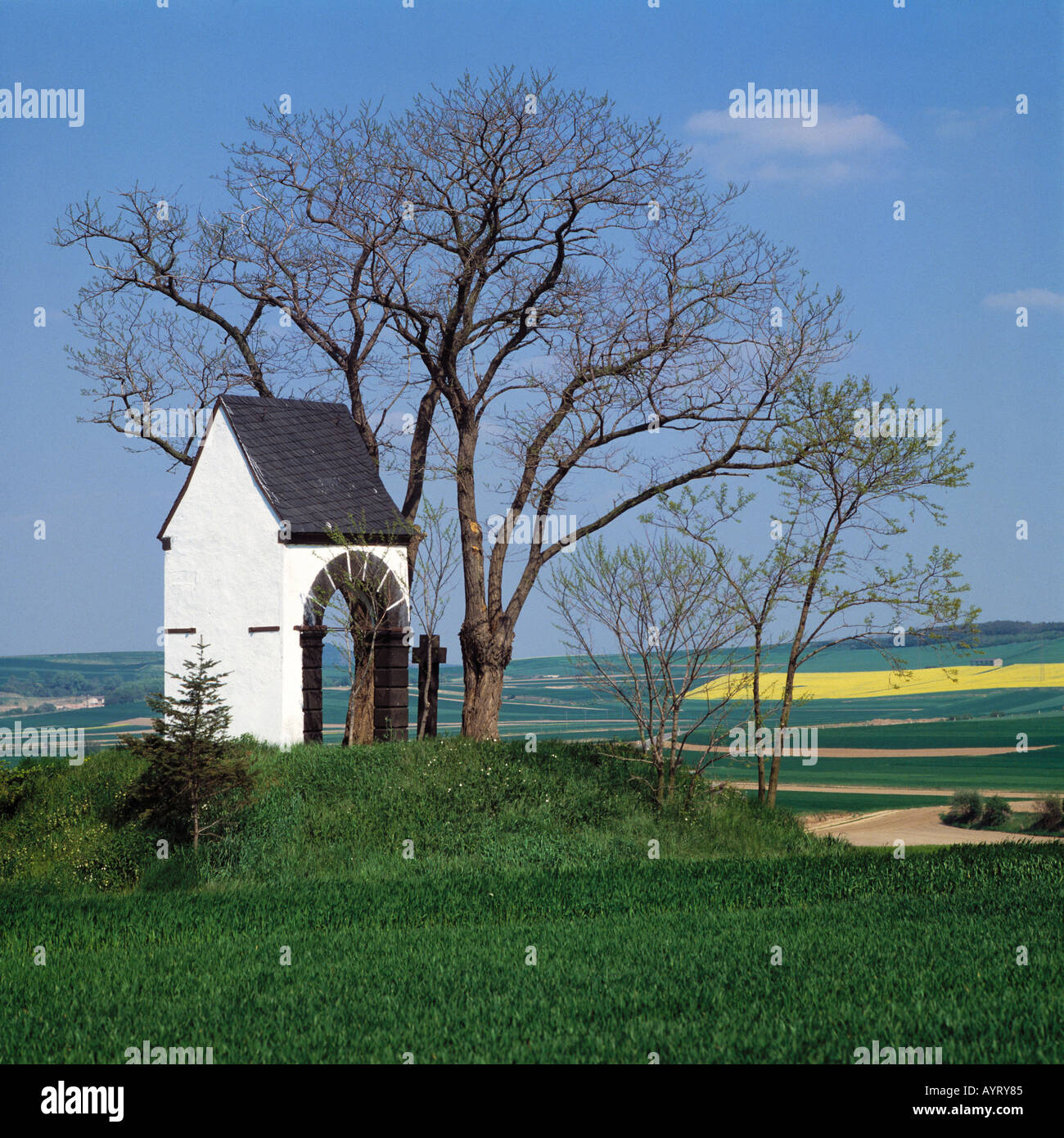 Landschaft im Maifeld, kleine Kapelle, Eifel, Rheinland-Pfalz Stock Photo