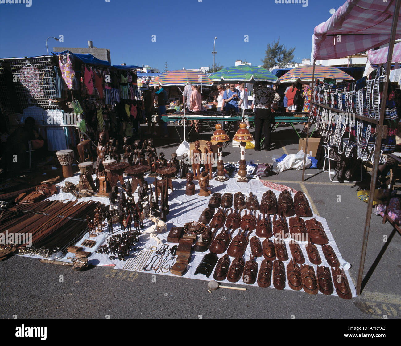 Spain, Gran Canaria, Canary Islands, E-Arguineguin, tourist market, souvenirs, street trading Stock Photo