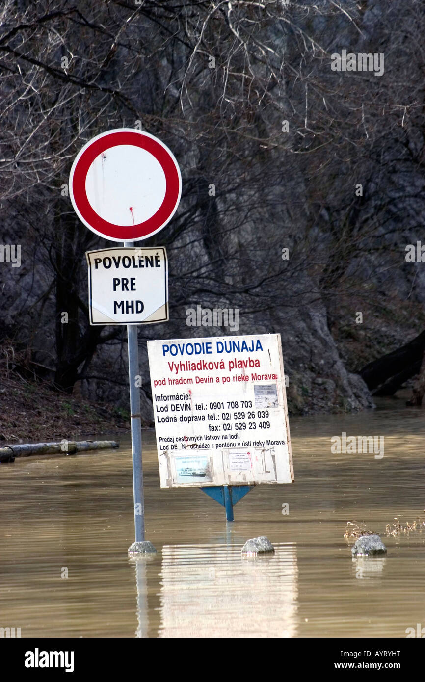 Flooding of the Danube River near the Duino Ruins, Slovakia Stock Photo