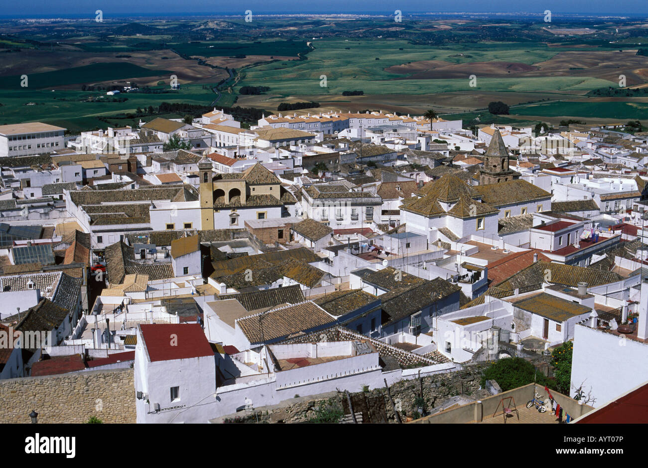 Medina-Sidonia, view from the castle toward Cádiz, Cádiz Province, Andalusia, Spain Stock Photo