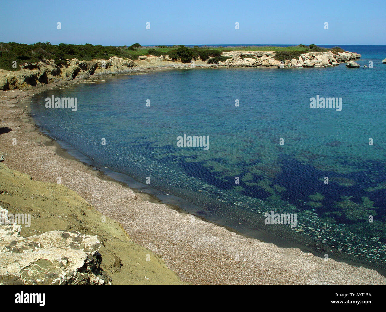 Blue lagoon in bay of Polis Cyprus Stock Photo