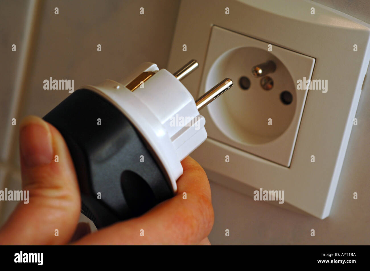 Plug electricity two two pronged two pin close up european hires stock