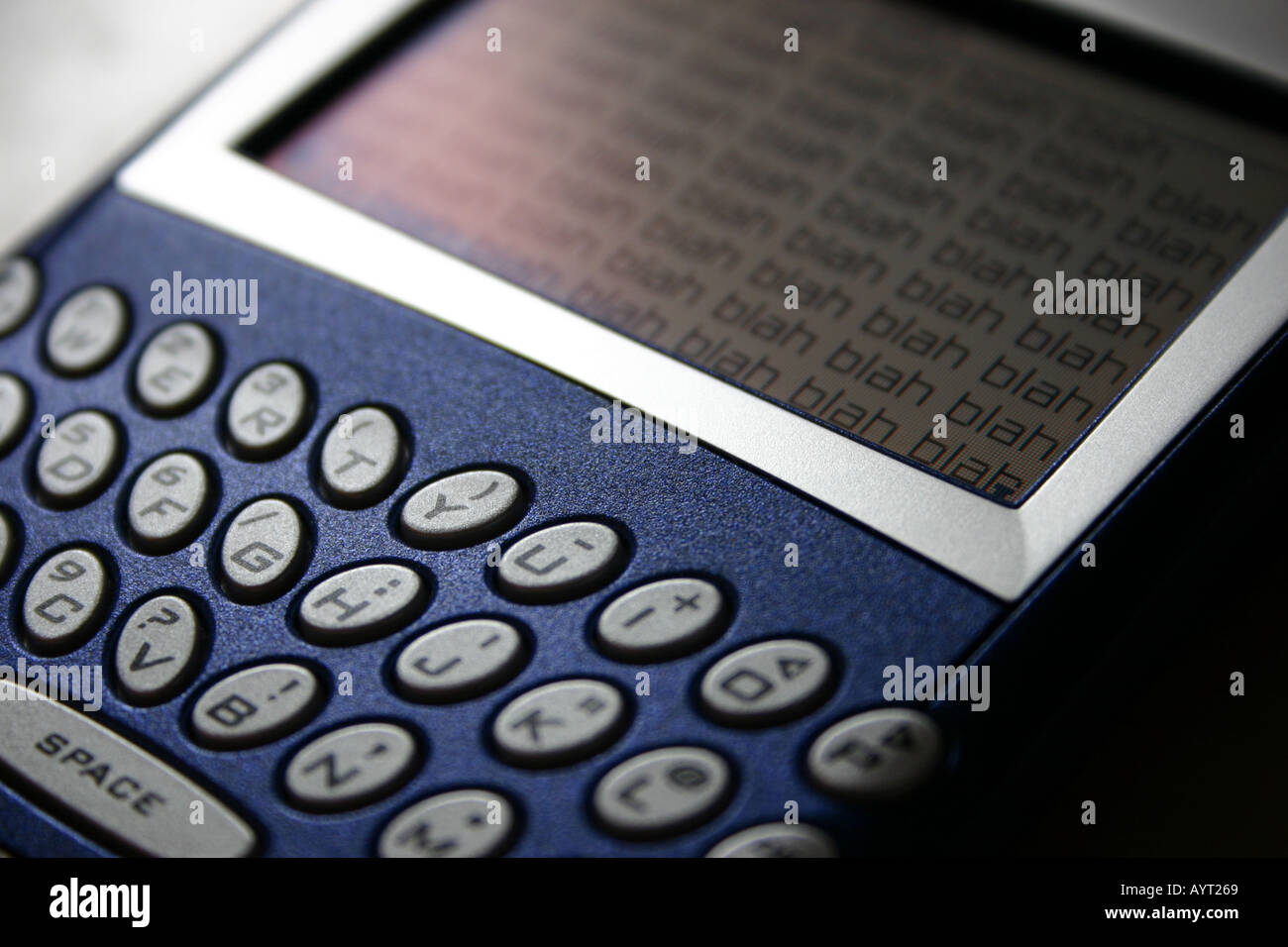 Blackberry PDA with text on screen saying blah blah blah etc Stock