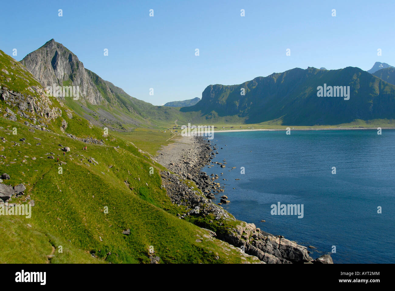 Steep coastline and bay near Unstad, Lofoten, Norway Stock Photo Alamy