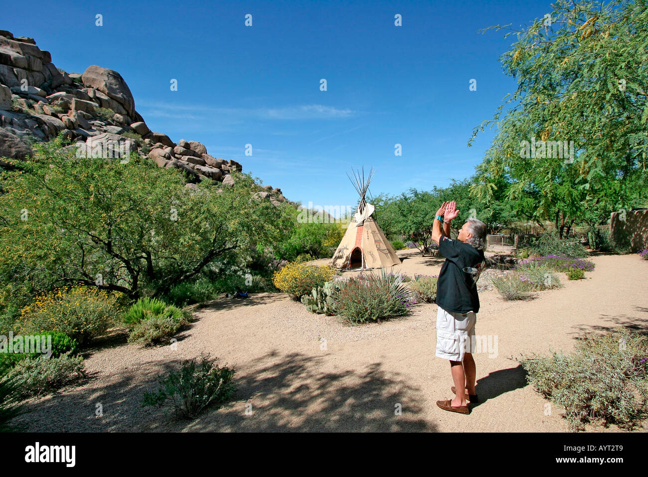Native American Shaman saying prayer Stock Photo