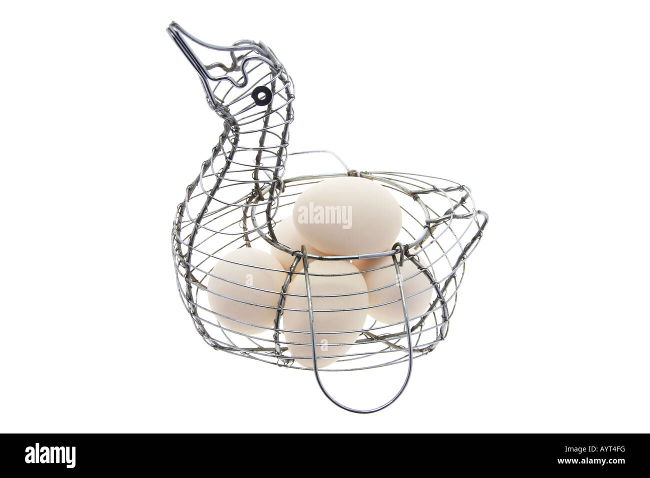 White Eggs in Duckshaped Wire Basket Stock Photo Alamy