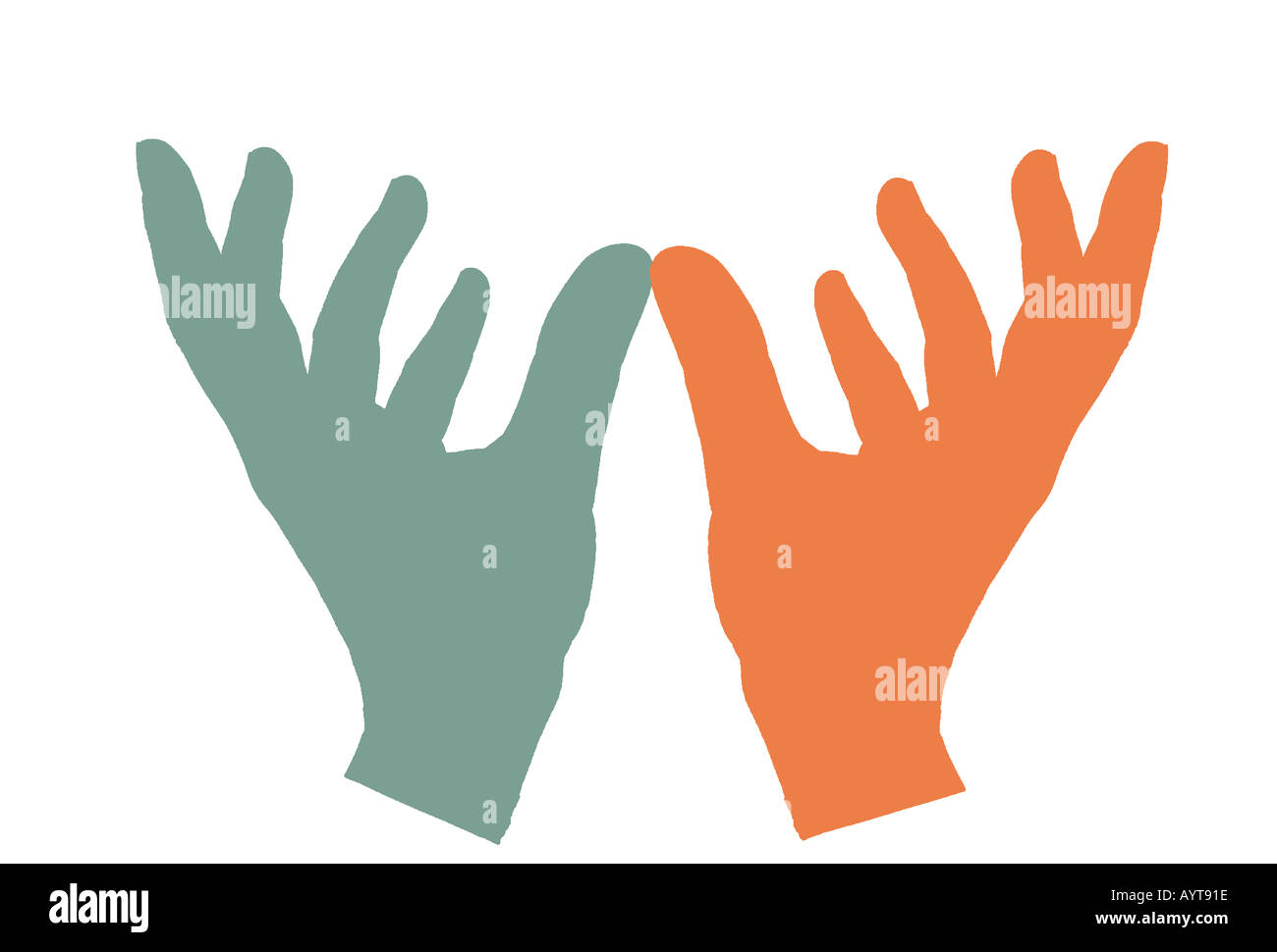 Silkscreen illustration of two hands Stock Photo