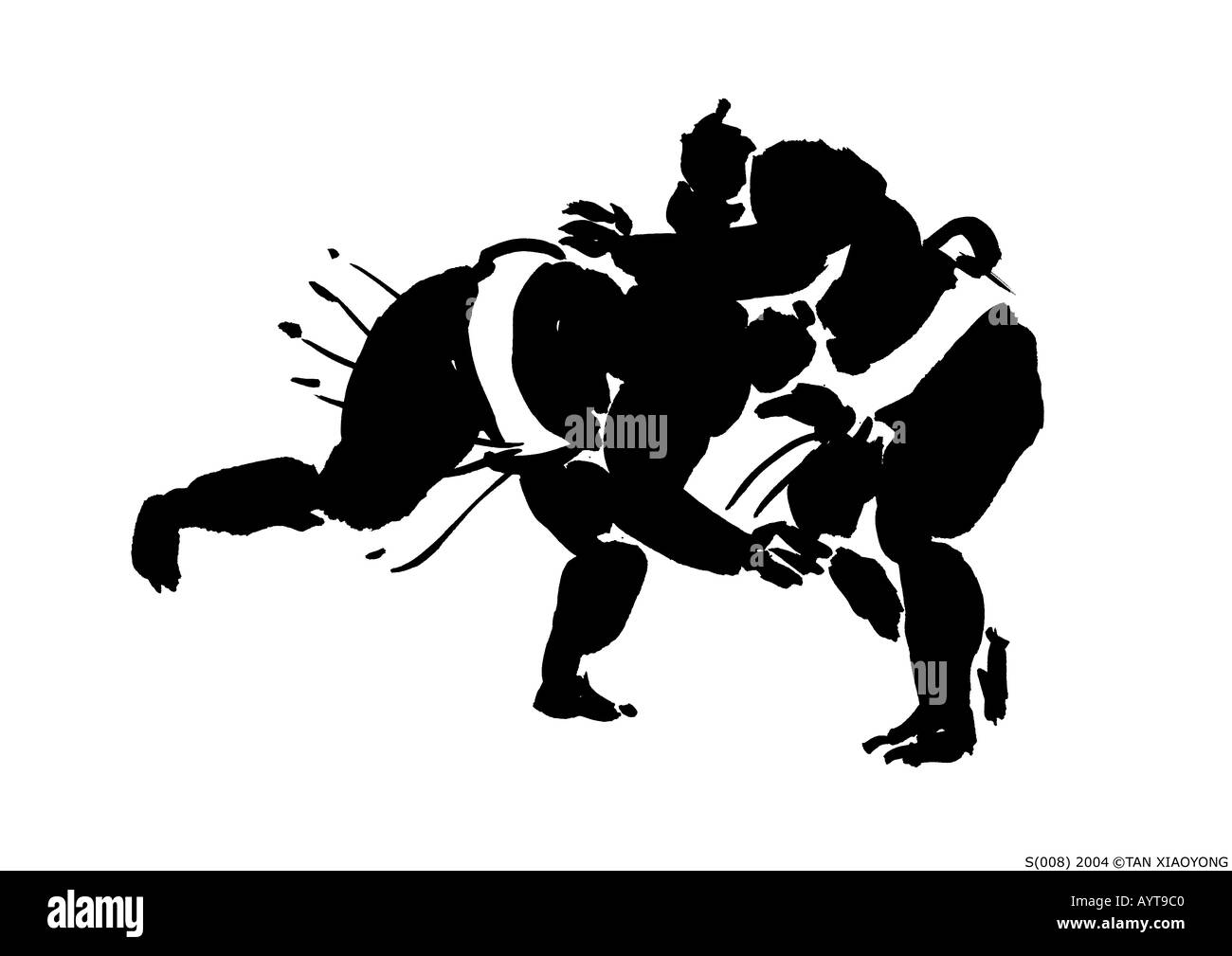 Artistic black ink painting of two Sumo Wrestlers Stock Photo