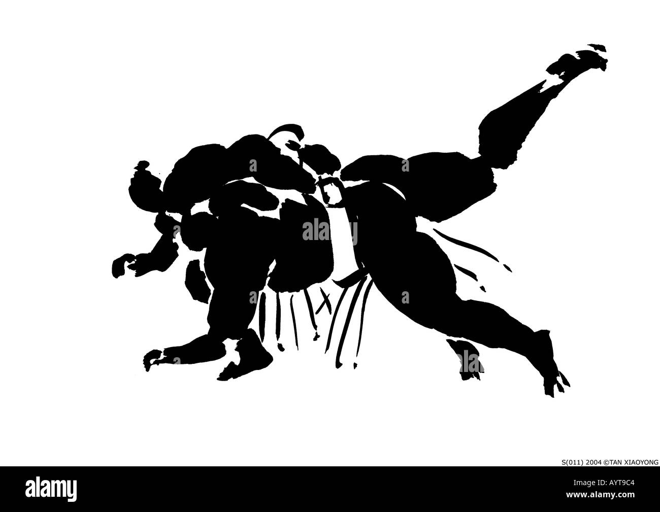 Artistic black ink painting of two Sumo Wrestlers Stock Photo