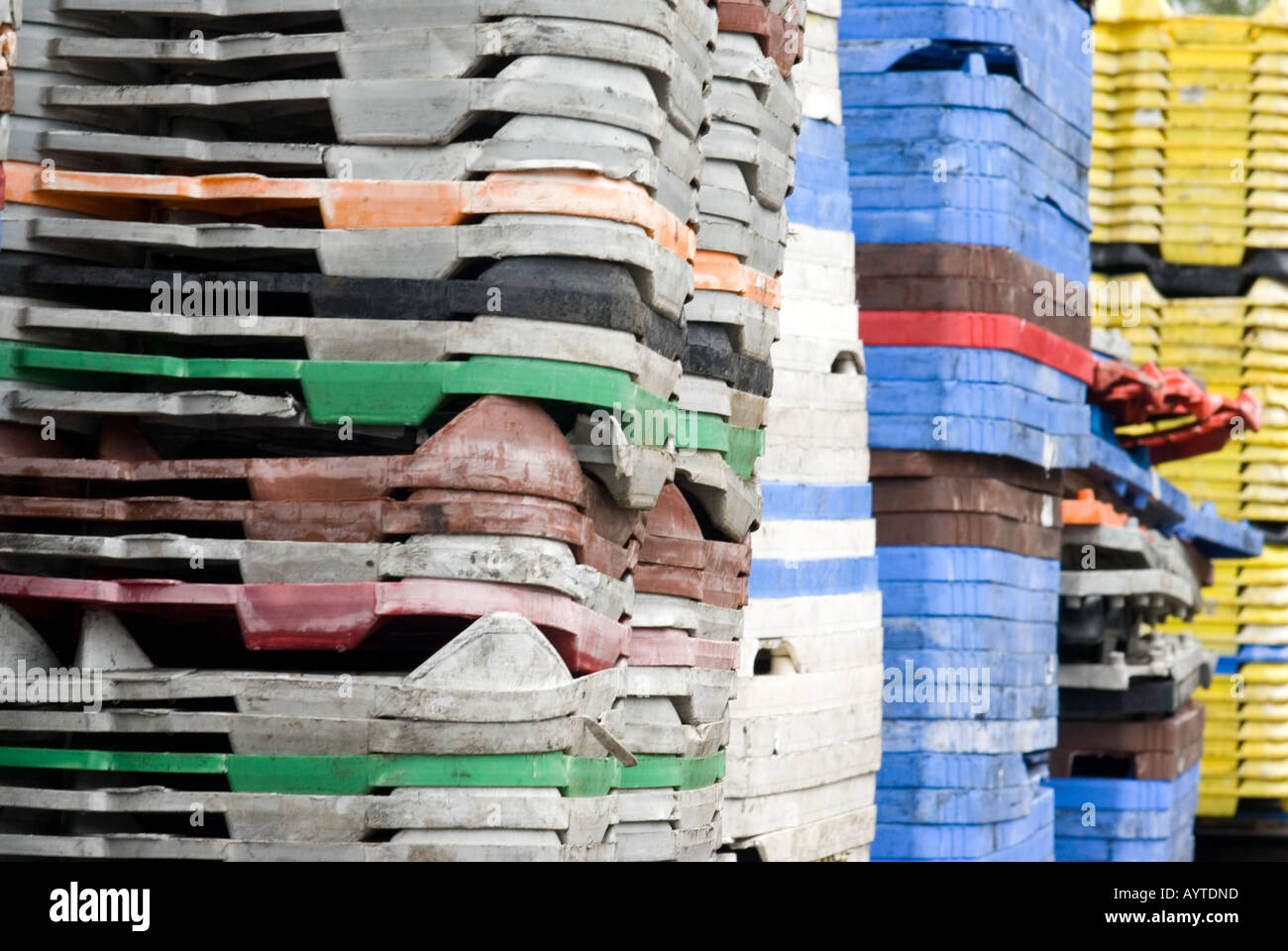 Stacks of pallets at youngs brewery Wandsworth London uk Stock Photo