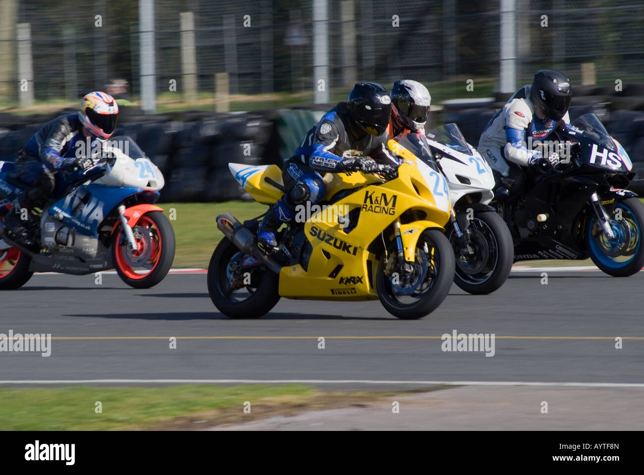 F600 Motorbikes Racing in a Wirral 100 Motor Club Meeting at Oulton