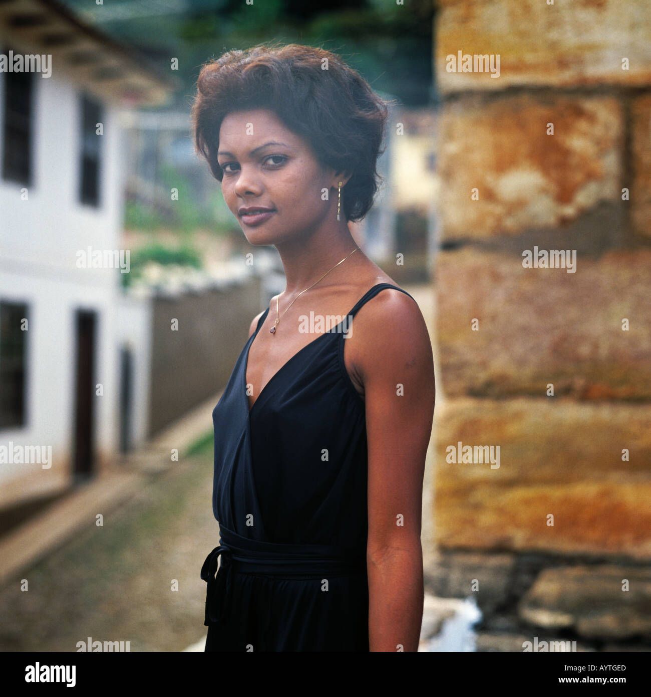 Brazil, Brazilian girl, young girl, 20 to 25 years, brown hair, long black dress Stock Photo