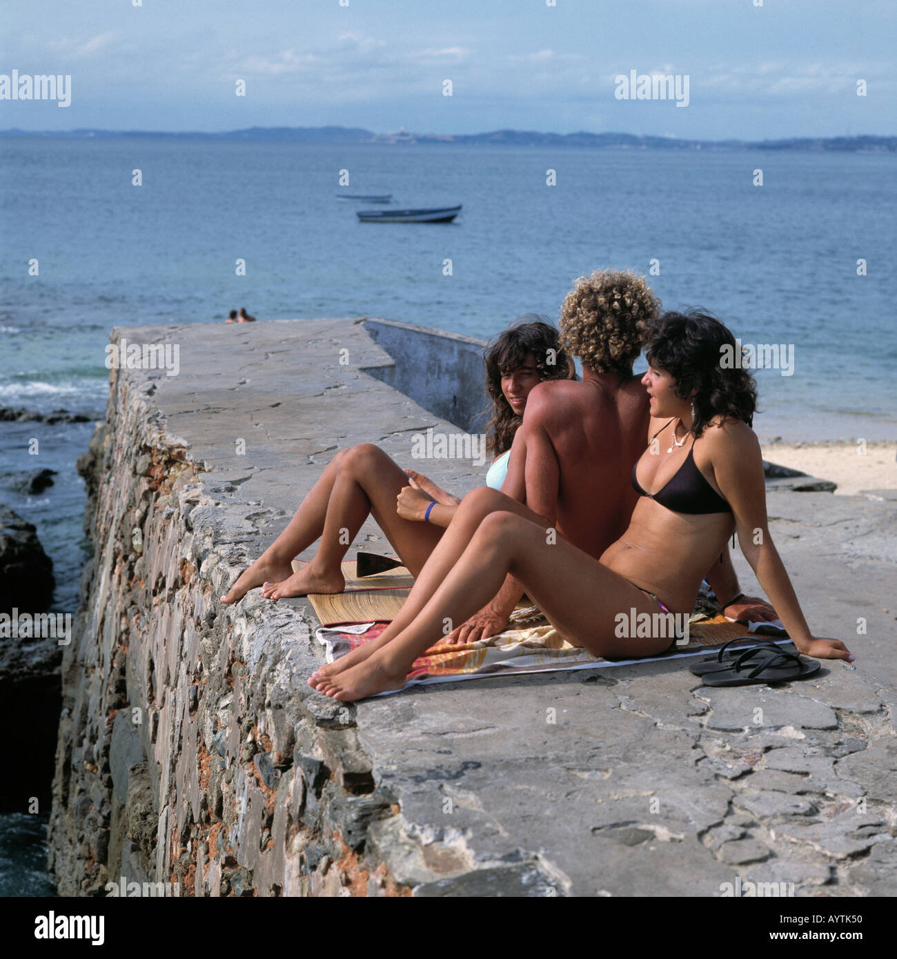 Brazil, girls, bikini, young man, sunbathe Stock Photo