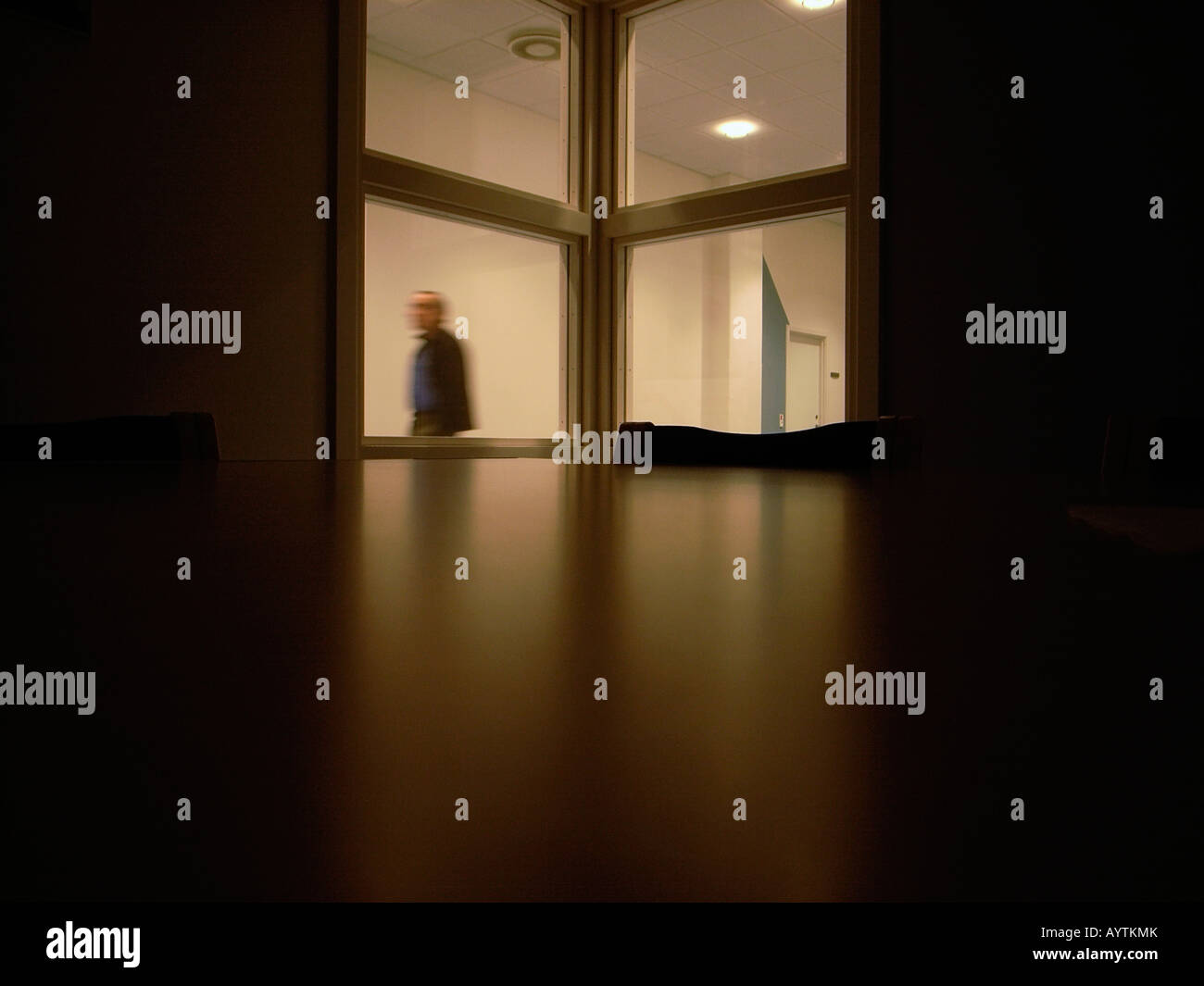 empty office, reflection in desk Stock Photo - Alamy