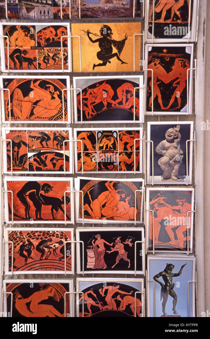 ATHENS, GREECE. Postcards for sale in Plaka depicting ancient Greek erotica  from sculptures and pottery Stock Photo - Alamy