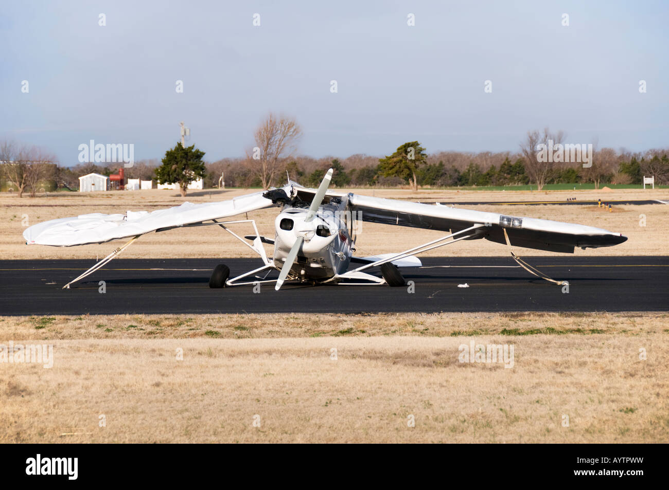 Viper Pacer airplane, damaged in a big storm in Oklahoma on August 18-19, 2007. USA. Stock Photo
