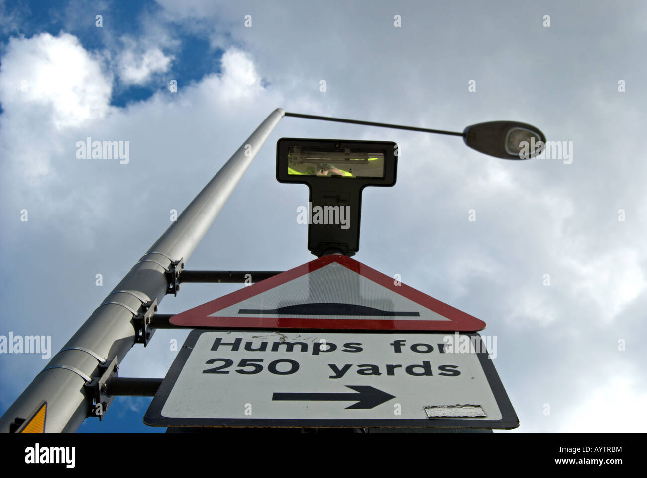 road sign indicating humps for 250 yards on a road to the right Stock ...