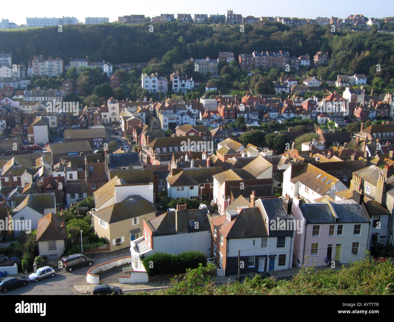 Aerial view of the Old Town Hastings Sussex England UK Stock Photo Alamy