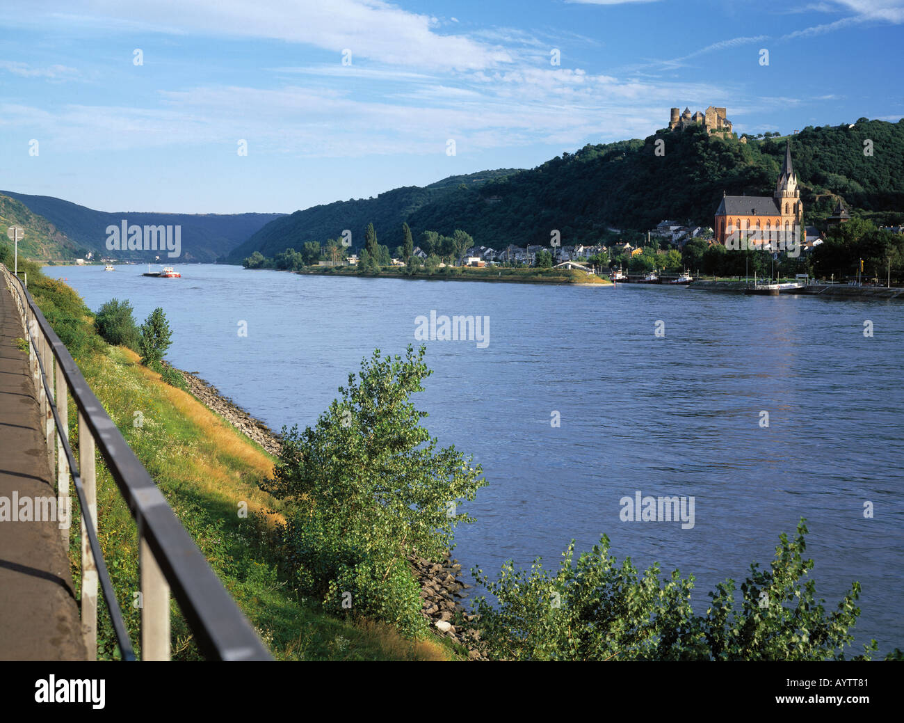 Rheintal, Rheinlandschaft mit Blick auf Oberwesel, Rhein, Rheinland-Pfalz Stock Photo