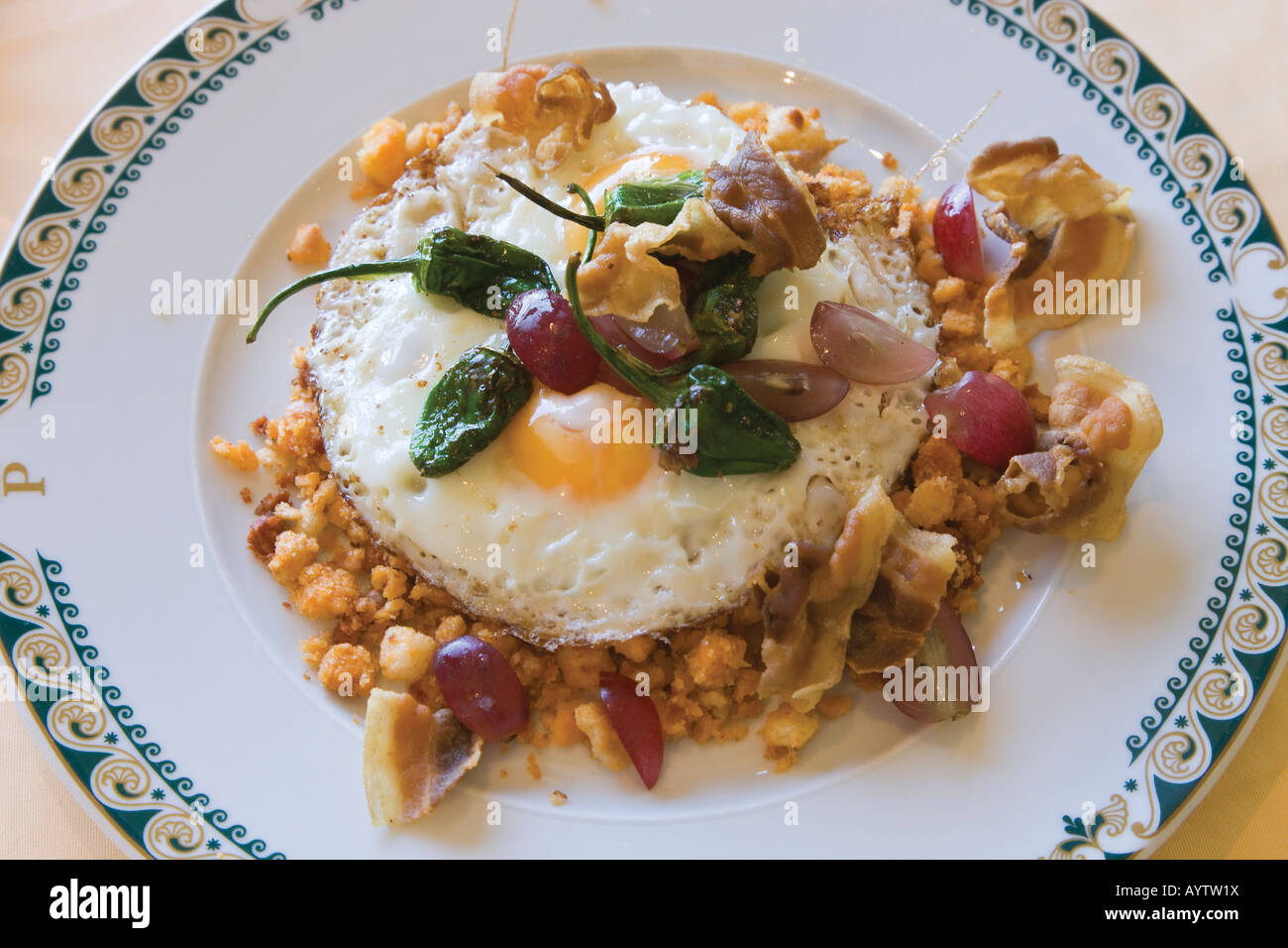 Typical Spanish dish called migas or breadcrumbs served on plate of Parador  Nacional Ronda Malaga Province Spain Stock Photo - Alamy