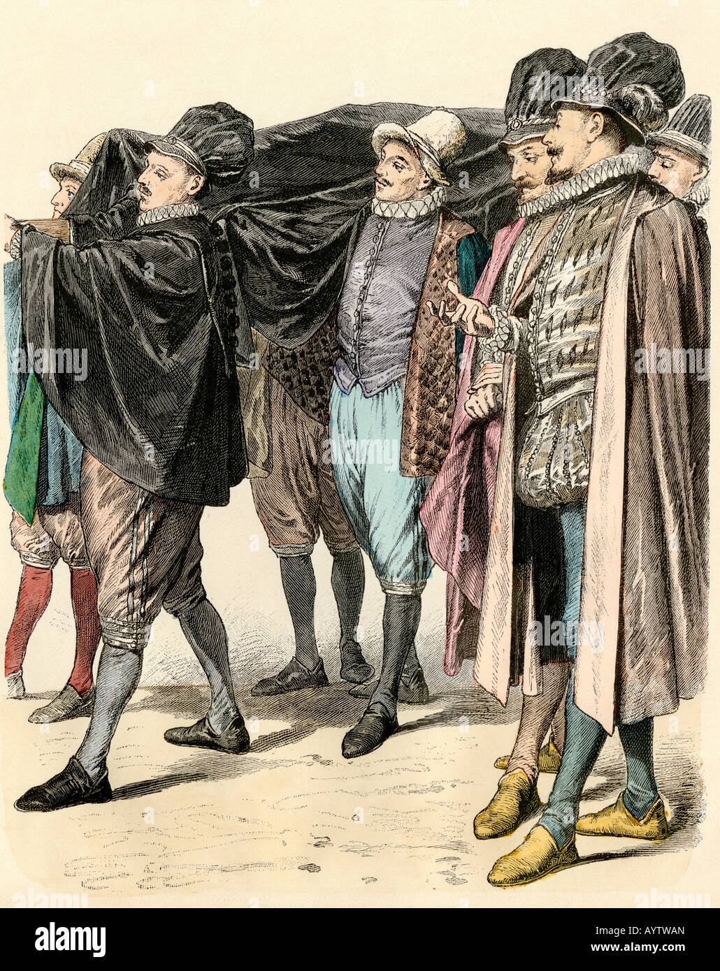 Funeral procession in Padua Italy 1580s. Hand-colored print Stock Photo