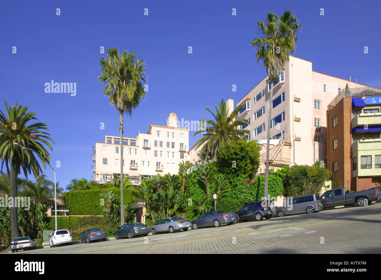 Street scene, avenue, street, towards La Jolla beach, California Stock Photo