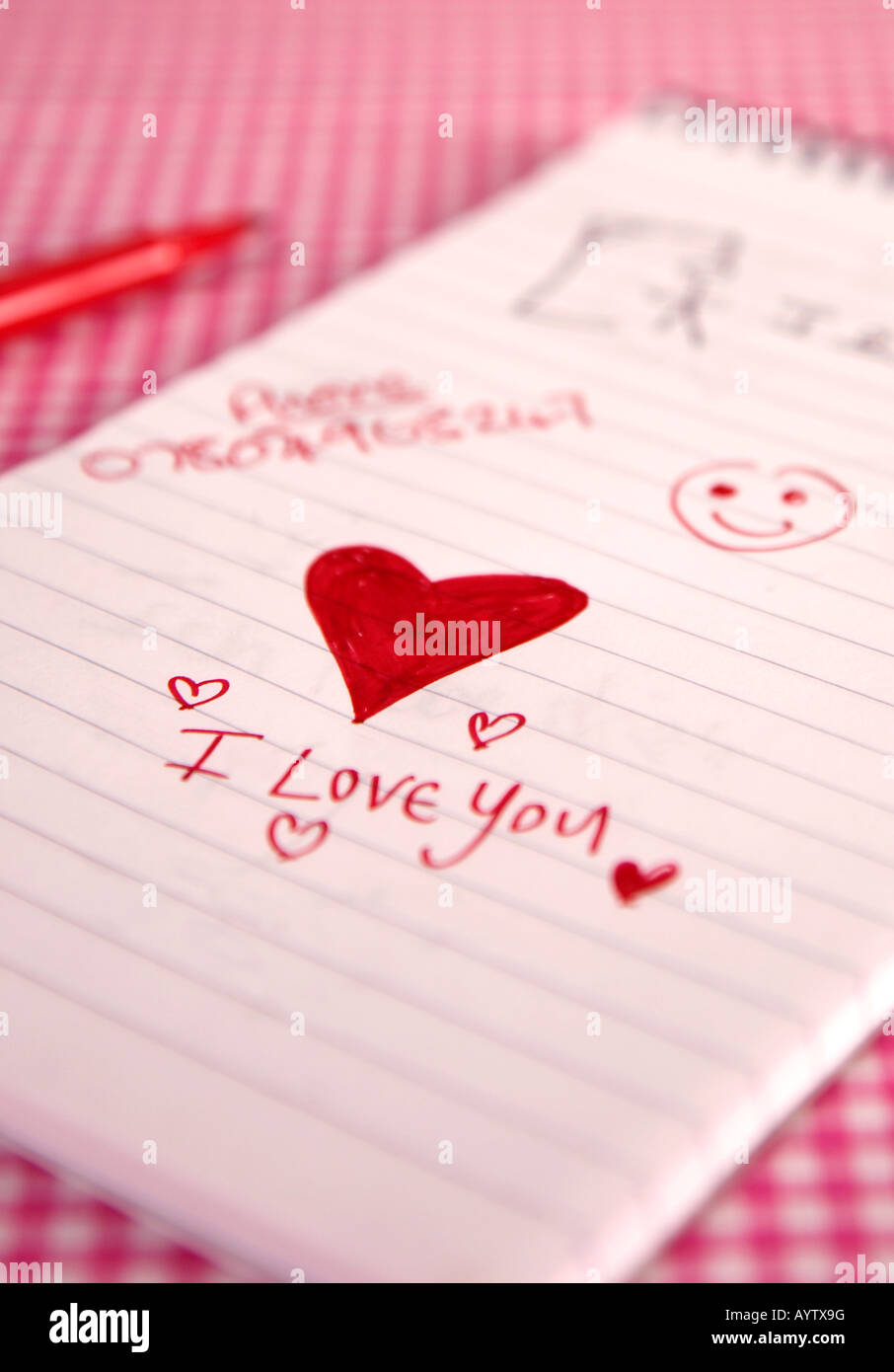 I Love You heart scribble on pad with pen Stock Photo