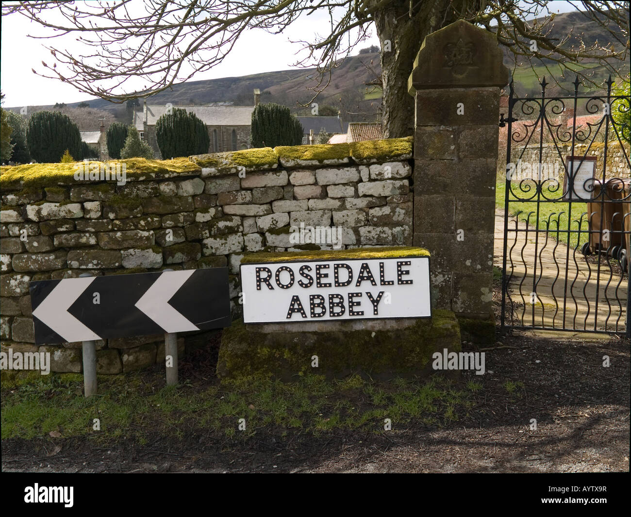 Street Road sign and churchyard gate at Rosedale Abbey North Yorkshire