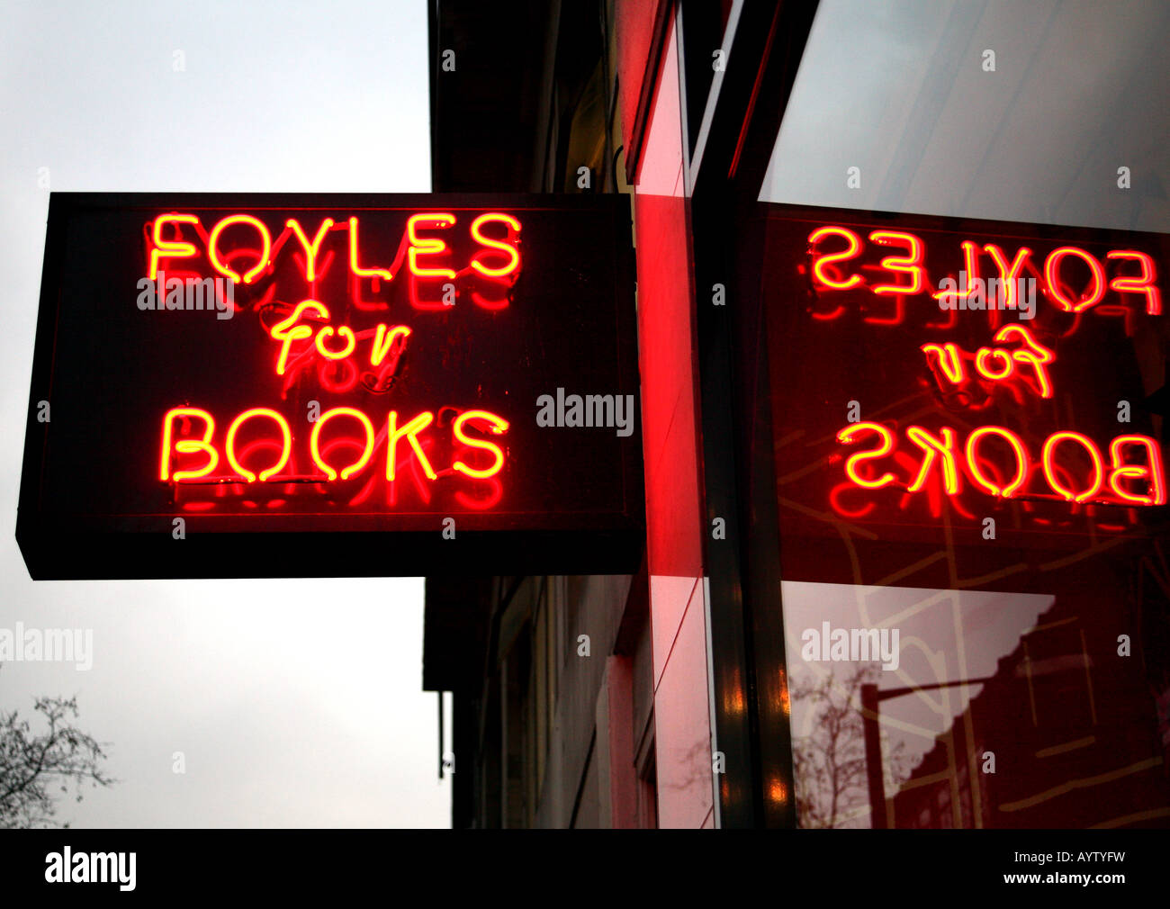Sign on Foyles bookshop in Charing Cross Road London Stock Photo