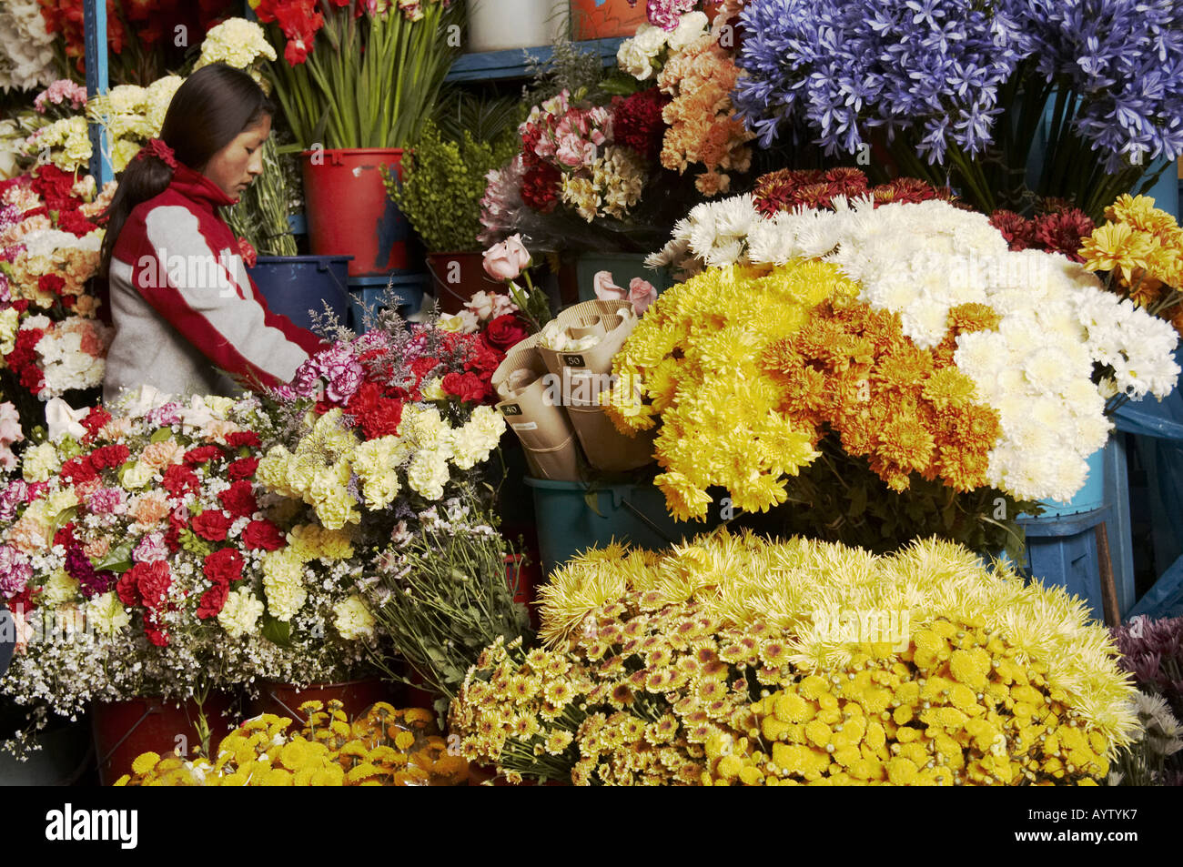 Flower Seller Cusco Market Peru Stock Photo Alamy