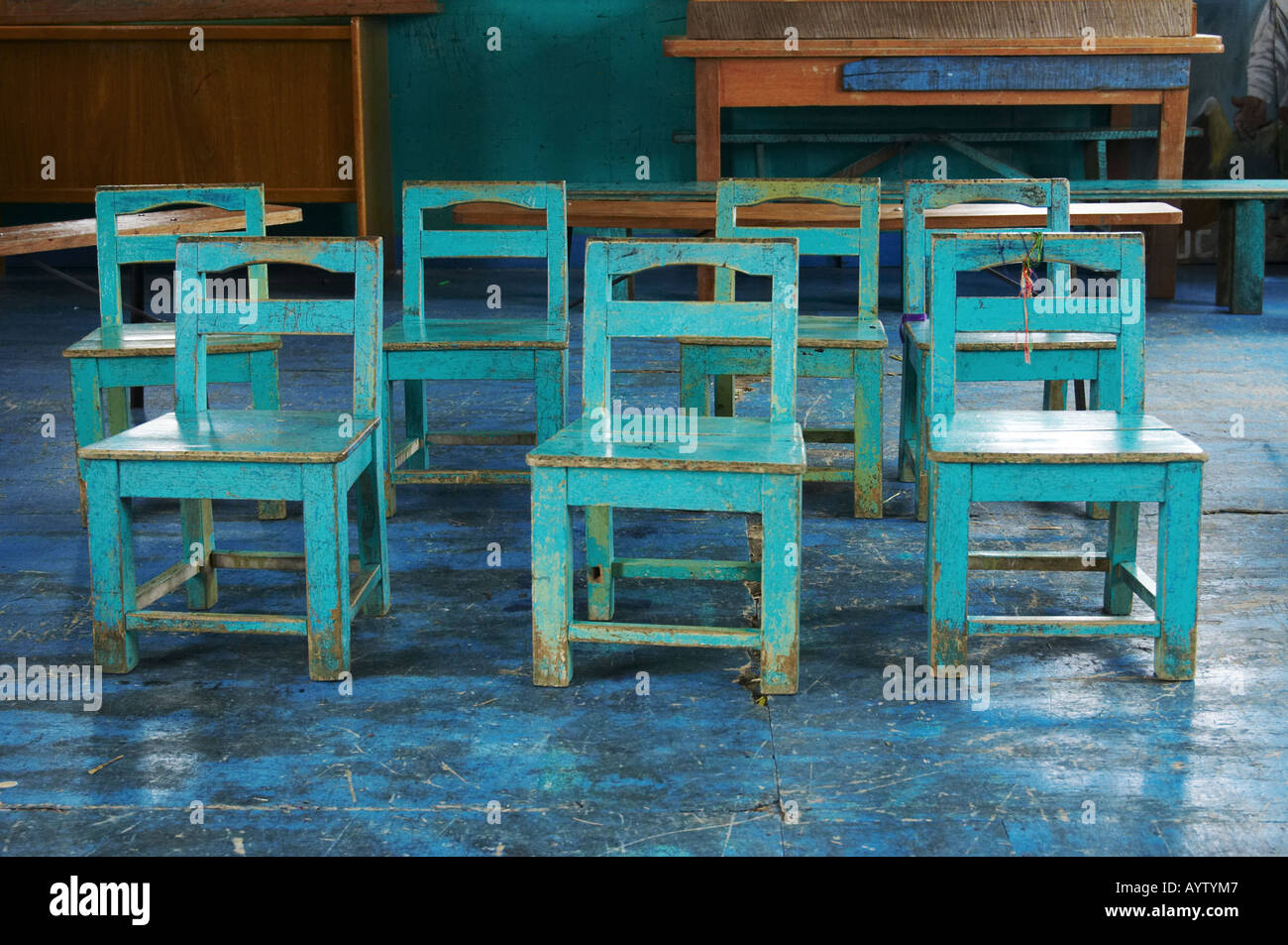 School Chairs Uros Indian Community Peru Stock Photo
