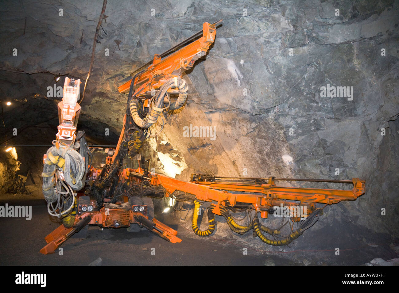 A drilling machine in the LKAB InfoMine at the LKAB iron ore mine at Kiruna/Sweden Stock Photo