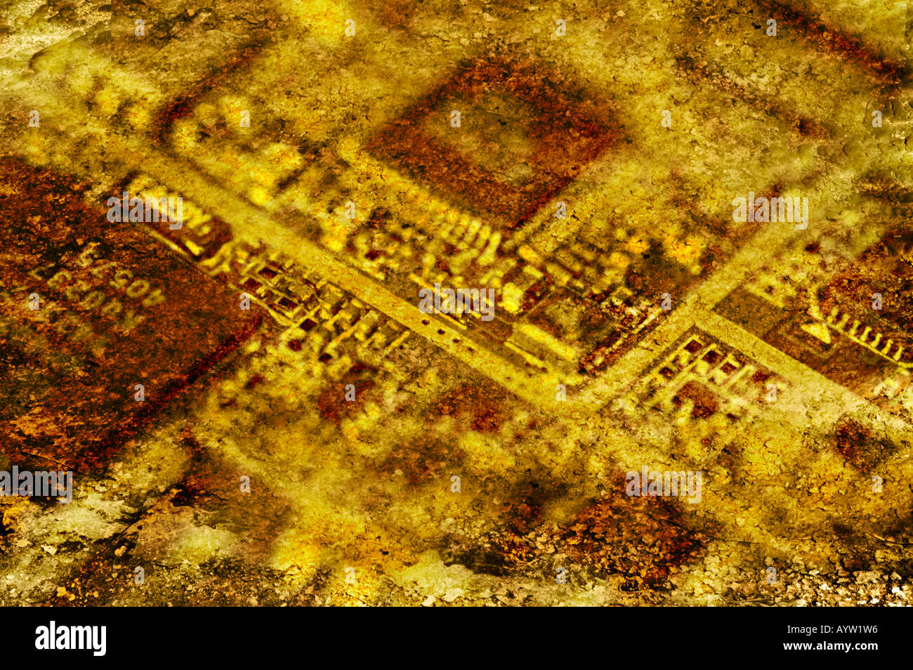 Fossilized circuit board depicting superseded technology Stock Photo