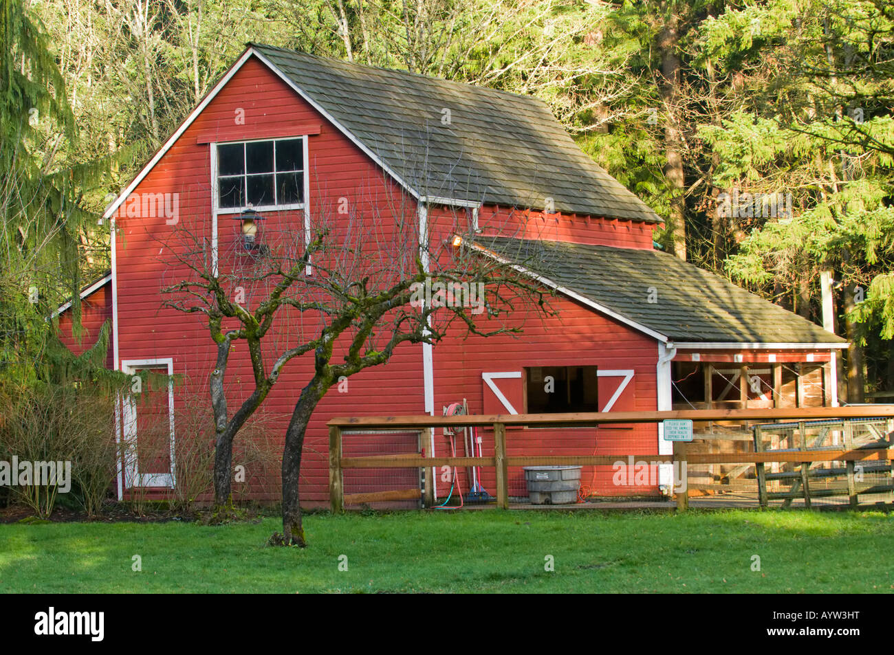 Red Barn In Late Afternoon Light At Farrel Mcwhirter Park In