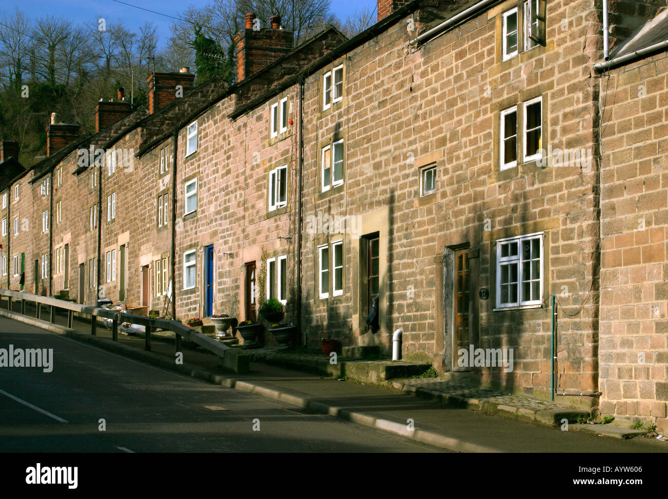 Traditional terraced cottages in Cromford Derbyshire Peak District built to house workers at