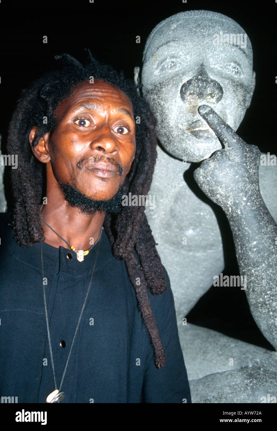 Gambian sculpter and statue in Dakar Senegal. Stock Photo