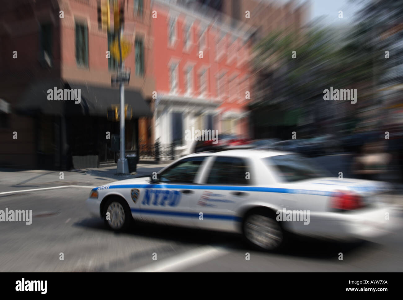 NYPD rushing through Greenwich Village New York Stock Photo