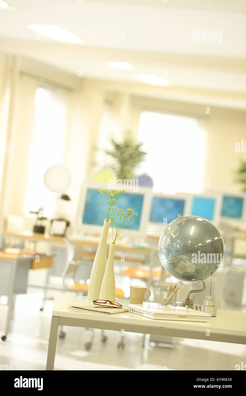 Office interior with globe Stock Photo - Alamy