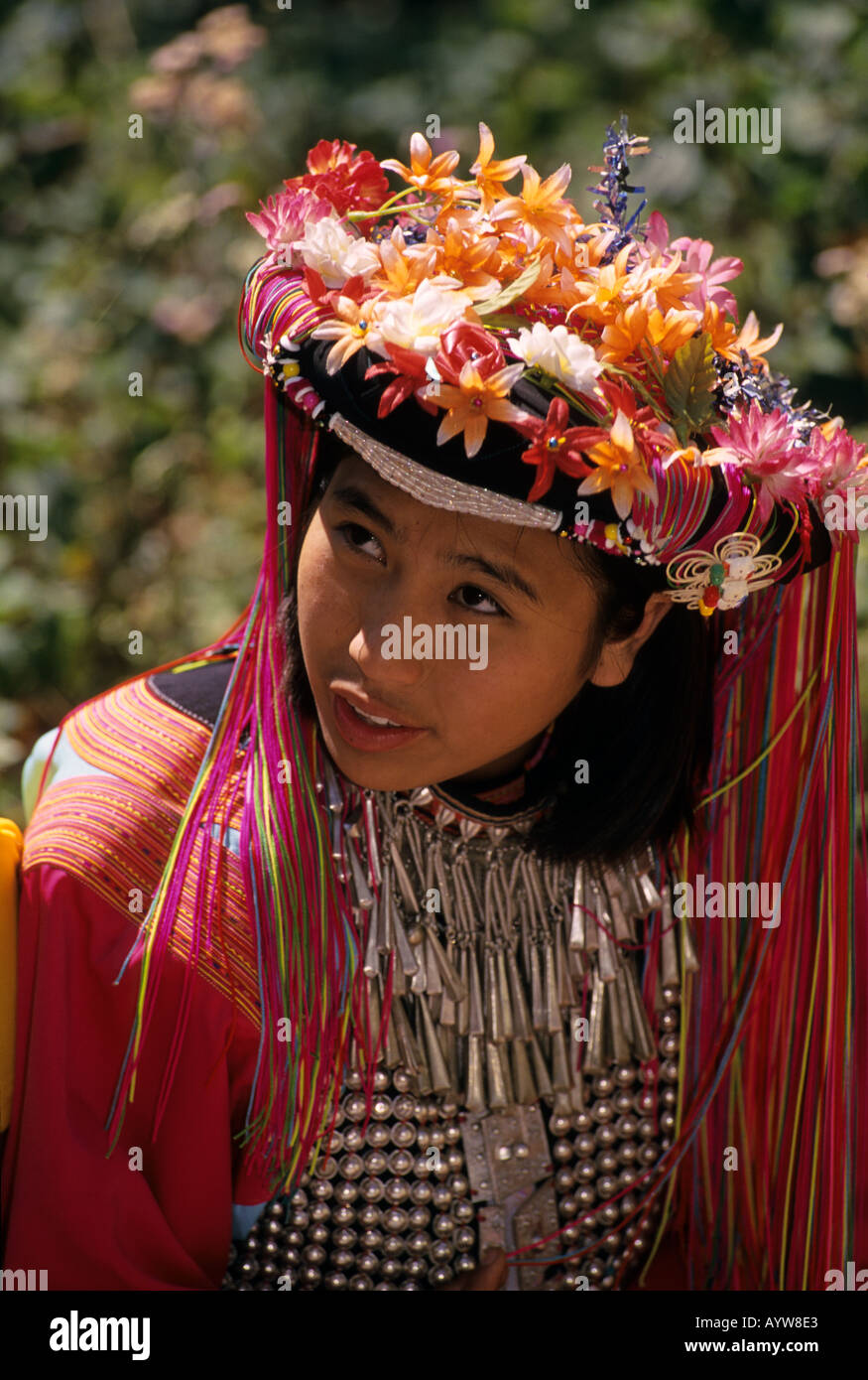 Lisu girls in traditional dress New Year celebrations Mae Salong area
