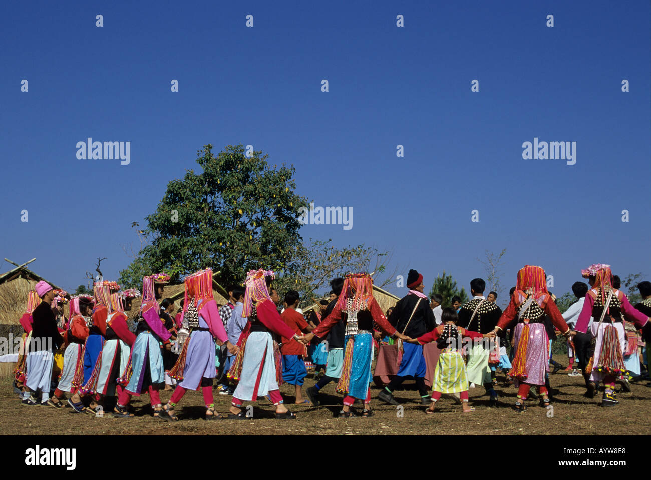 Lisu girls in traditional dress New Year celebrations Mae Salong area