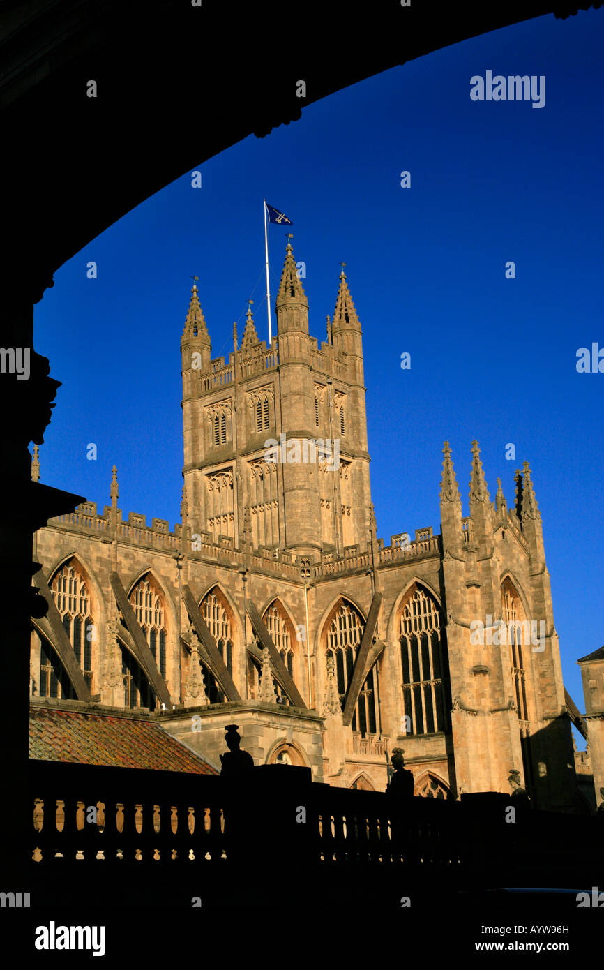 View of Bath Abbey from York Street, Bath, Somerset, England, with the