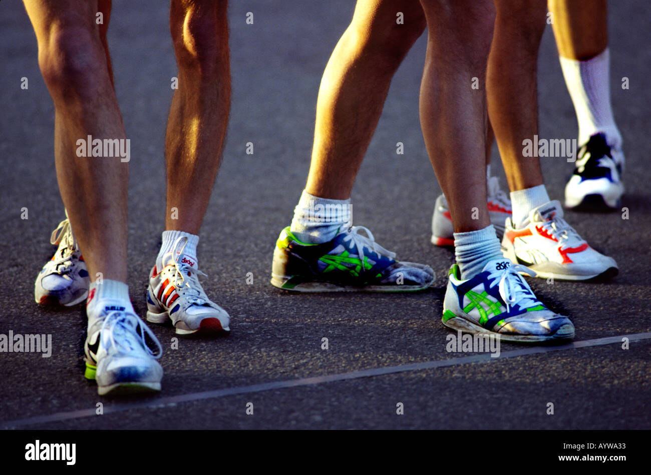 Runners feet at the beginning of a running race Stock Photo