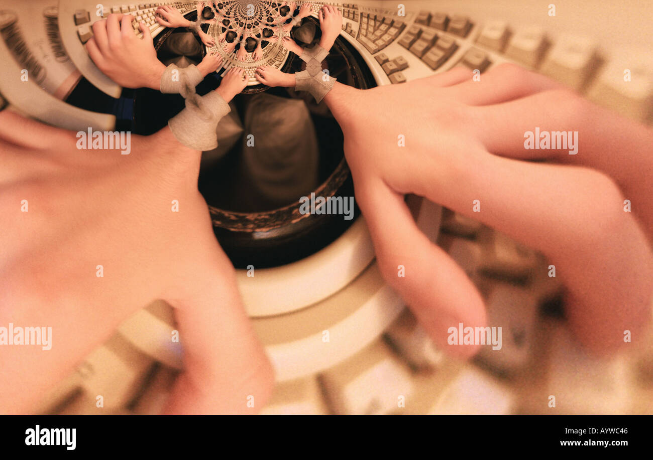 hands on keyboard Stock Photo