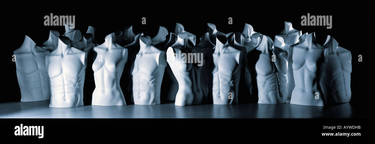 A group of Male and Female mannequin torso's all grouped together Stock Photo