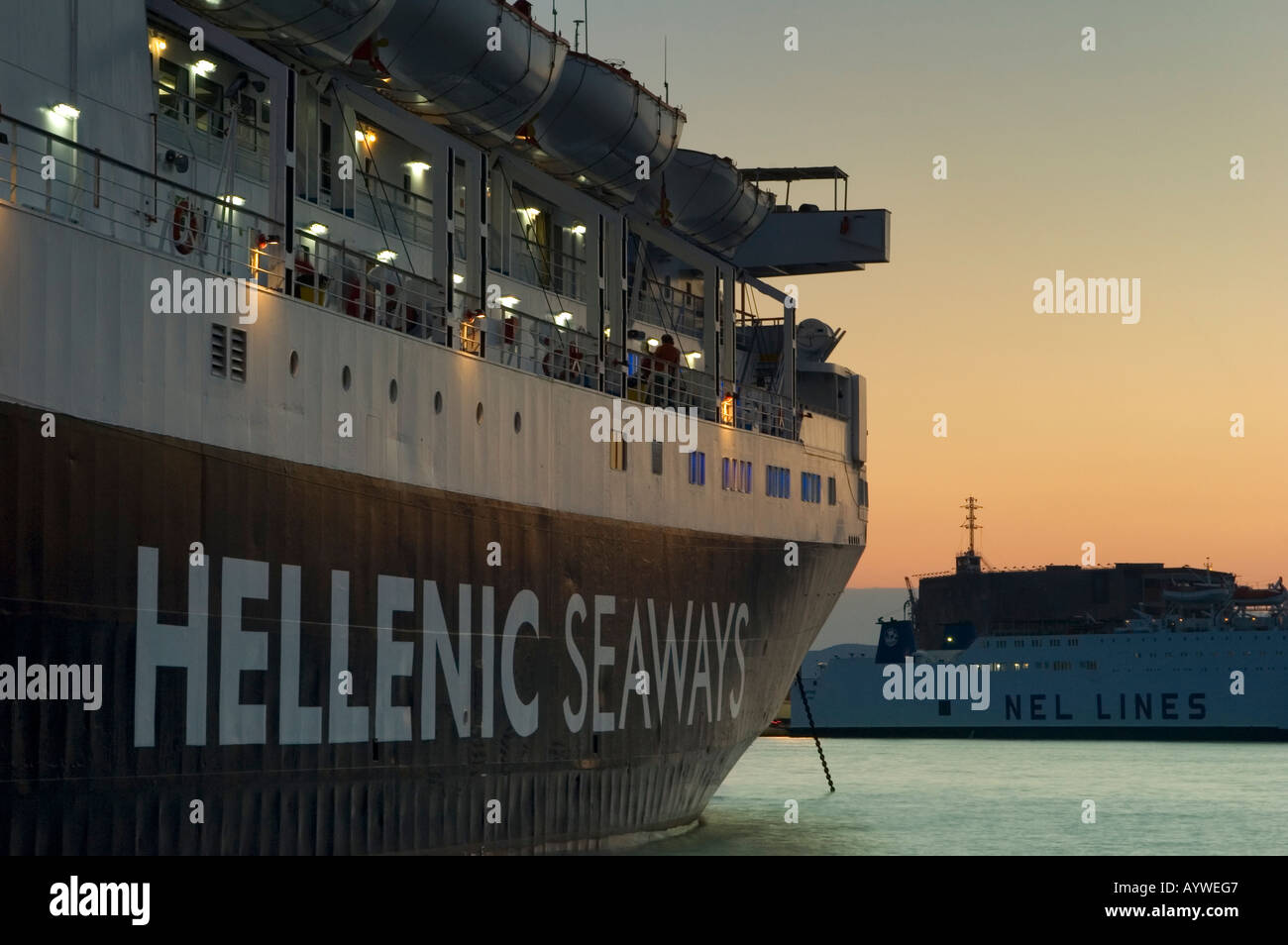 Side Of Ferry, Moored In Port, Piraeus, Greece Stock Photo