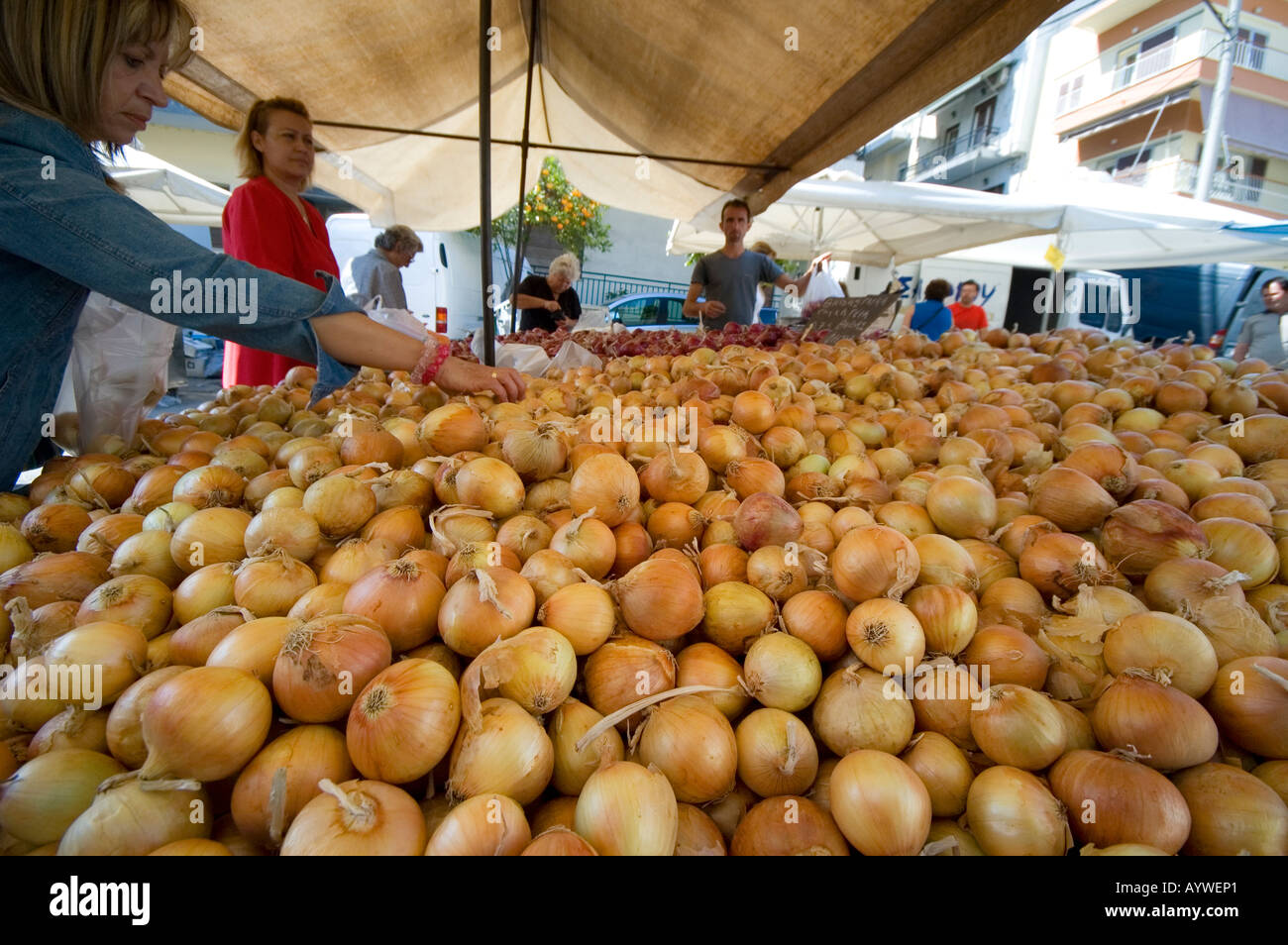 Onions, Greek Local Market Stall Trader, Piraeus Market, Greece, EU