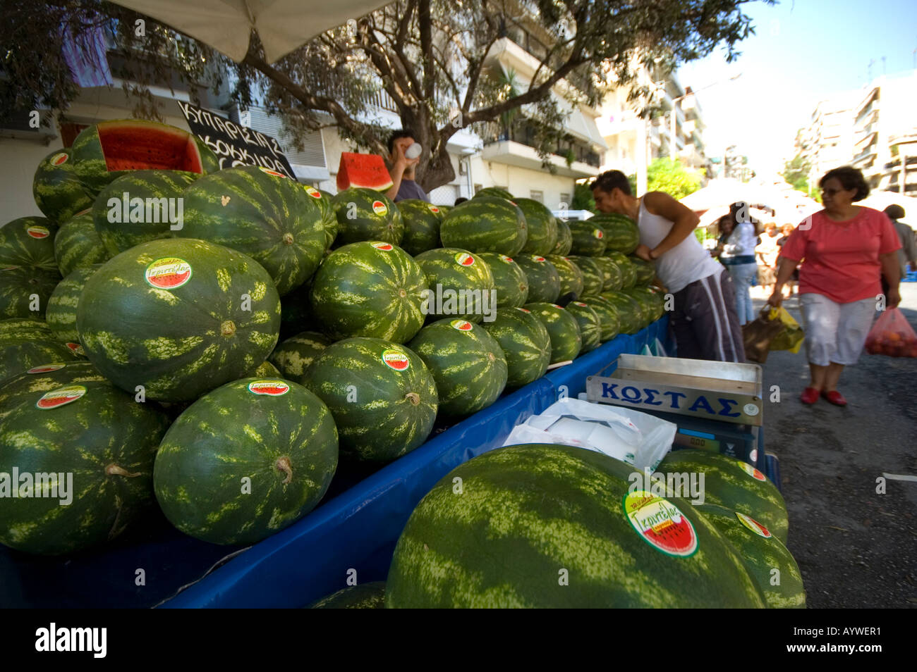 Water Melon Seller, Greek Local Market Stall Trader, Piraeus Market