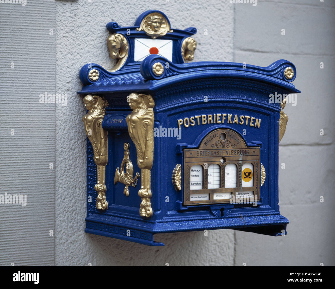 letterbox, postbox, mailbox, historical, nostalgia, nostalgically, 19th century, mail, Federal Post, news, message, correspondence Stock Photo