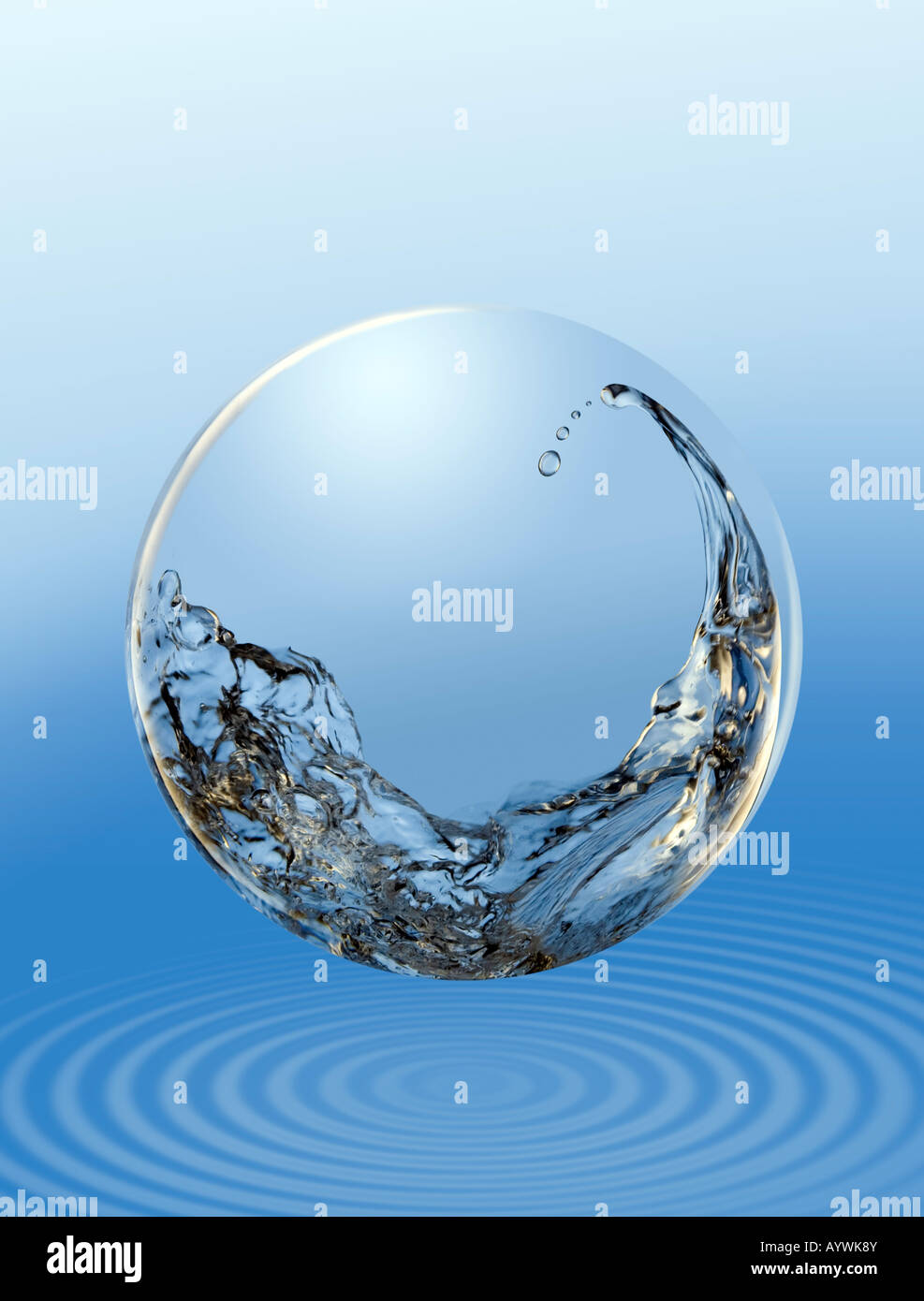 water sloshing about inside glass ball Stock Photo
